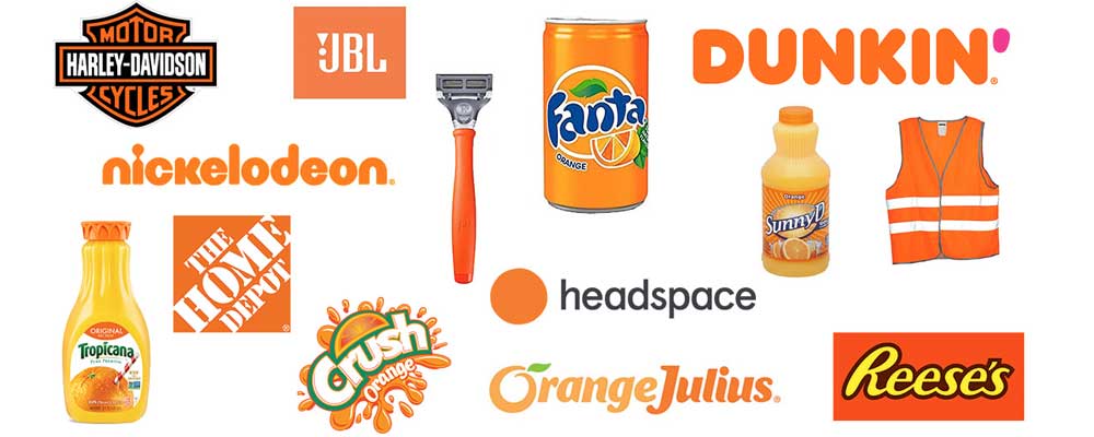 Logomarcas famosas na cor laranja. A cor laranja significa inovação, modernidade, juventude, diversão, vitalidade, acessibilidade.
