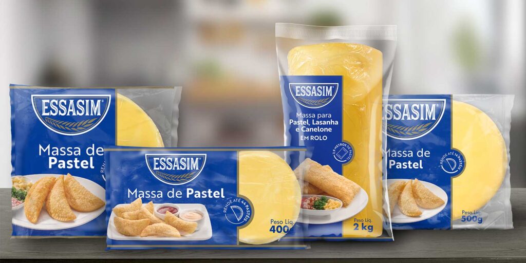 Família de embalagens de massas frescas Essasim. Massa de pastel em diversos formatos